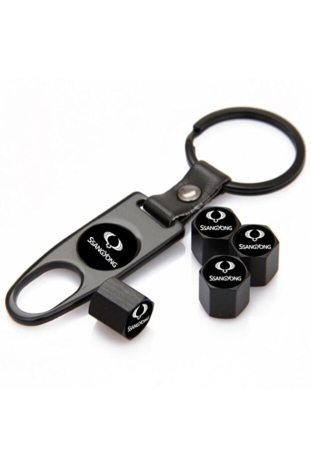 Ssangyong Actyon Stainless Steel Valve Cap and Keychain Set