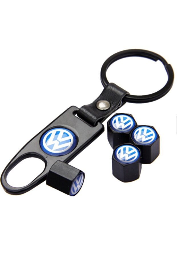 Stainless Steel Valve Cover and Keychain Set with Blue Logo for Volkswagen Passat B8 after 2015