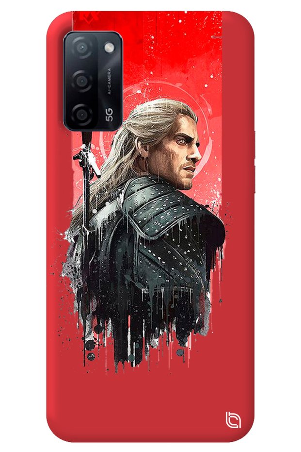 Oppo A52 Red Colored the Witcher Velvet Patterned Silicone Phone Case