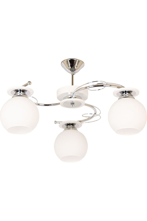 Aydınlatma Salon Oda Mutfak Modern Dekoratif Camlı Beyaz Sena 3'lü Avize - 1