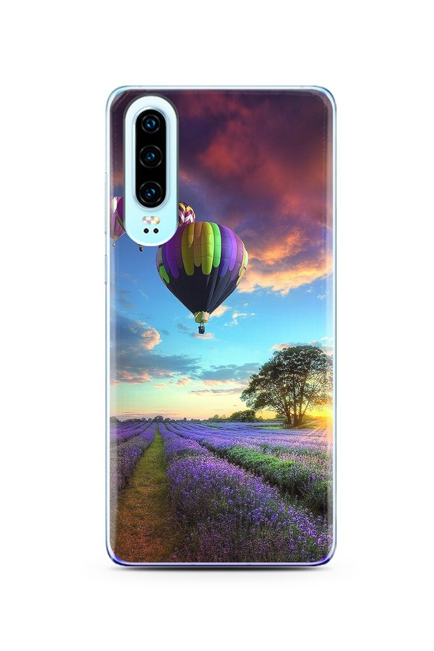 Super Transparent Silicone Phone Case Huawei P30 with Lavender Garden Design