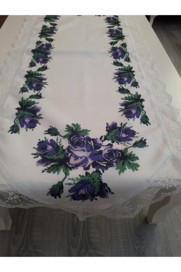 Kanaviçe Baskılı Eflatun Runner - 1