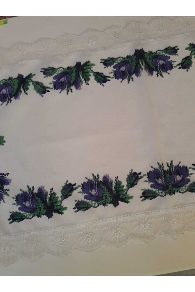 Kanaviçe Baskılı Eflatun Runner - 2