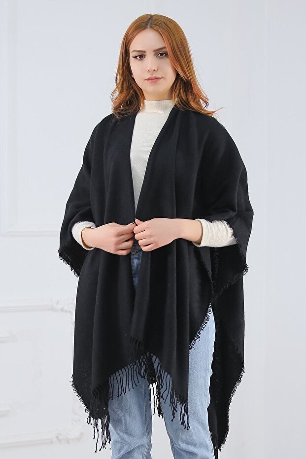 Kadın Siyah Panço - 1