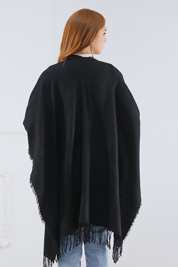 Kadın Siyah Panço - 4