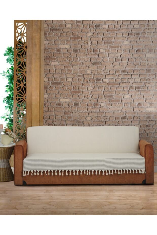 Cream Gray Hand Tied Seat Cover That Doesn't Cover the Arms