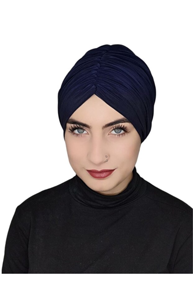 Gathered Front and Back Tie Ready Bonnet Navy Blue Color - 2