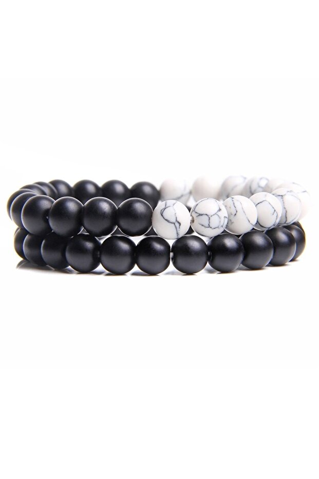 Black and White Love Natural Stone Bracelet