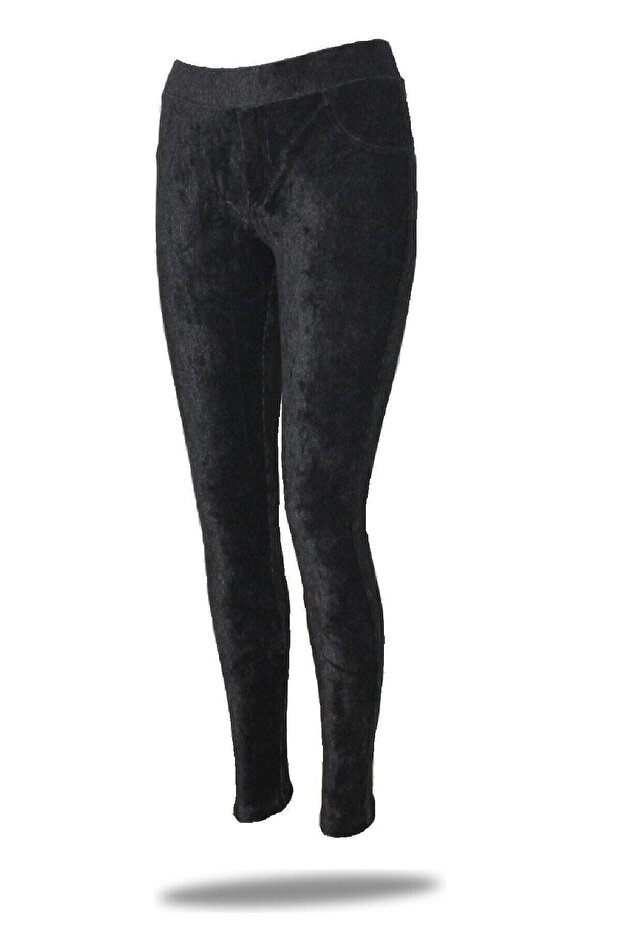 Women's Anthracite Cotton Winter Velvet Tights