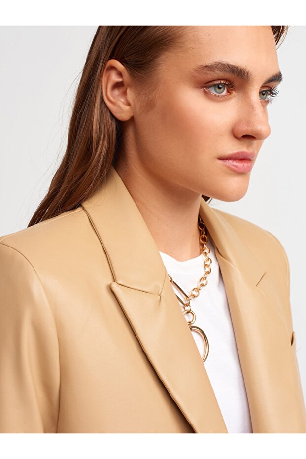 6871 Suni Deri Ceket-bej - 4