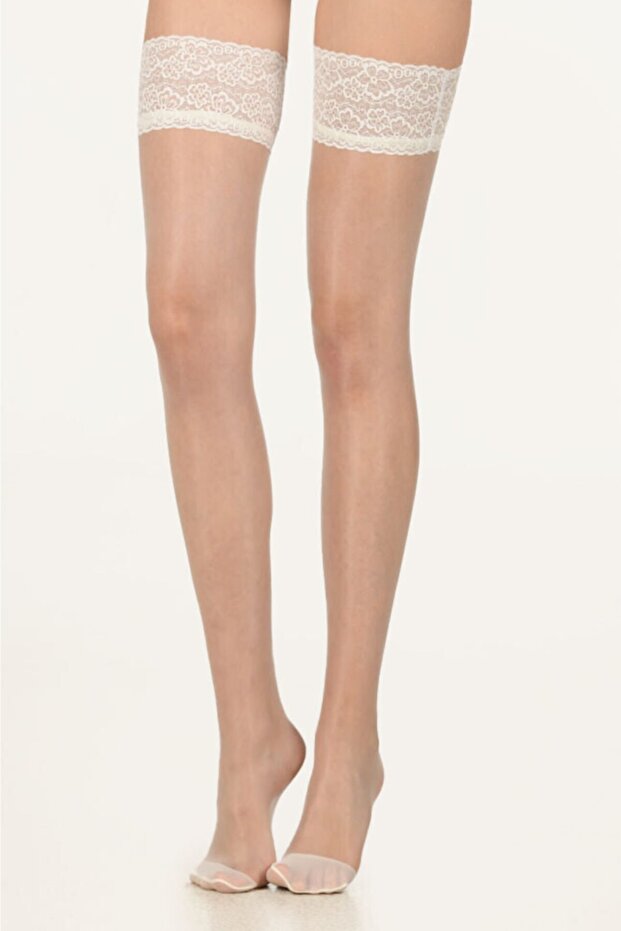 Ekru Jartiyer Çorap - 1