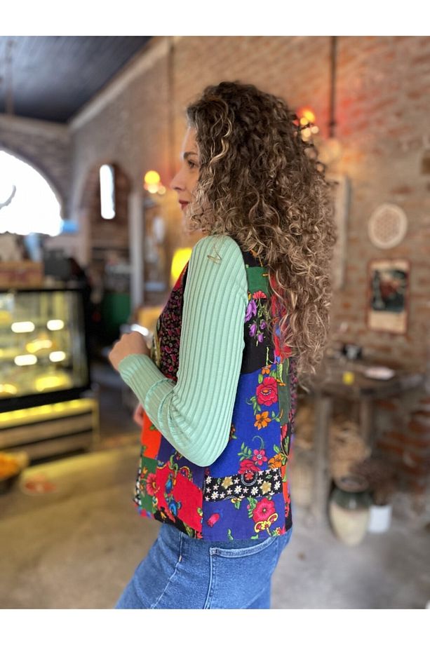 Hc Çiçek Desenli Pazen Patchwork Yelek - 2