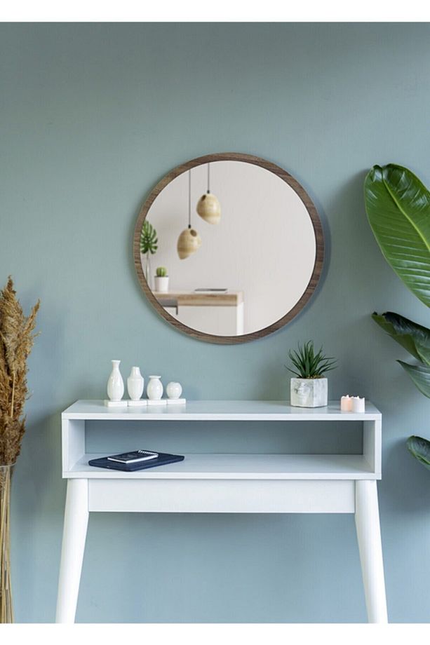 Tarz Design 58 Ceviz Dekoratif Yuvarlak Antre Hol Koridor Duvar Salon Mutfak Banyo Wc Ofis Aynası - 3