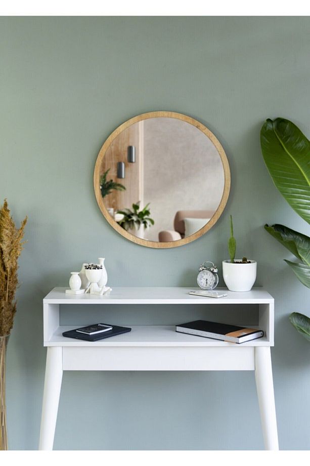 Tarz Design 58 Cm Safir Meşe Dekoratif Yuvarlak Antre Hol Koridor Salon Mutfak Banyo Wc Ofis Aynası - 5