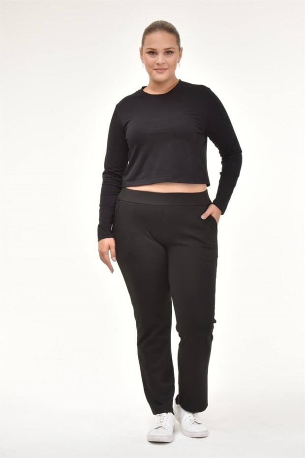 Μακρυμάνικο Basic Crop Tshirt-μαύρο - 2