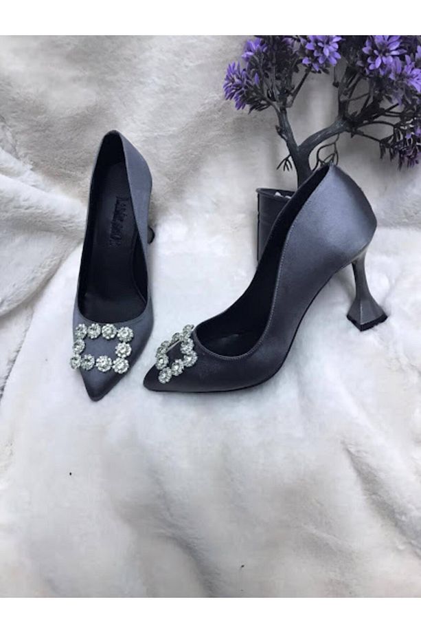 Şampanya Topuk Taşlı Kadın Stiletto Platin - 2