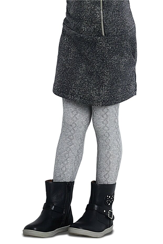 Girl's Gray Knitwear Karina Self-patterned Thick Pantyhose 2-Piece