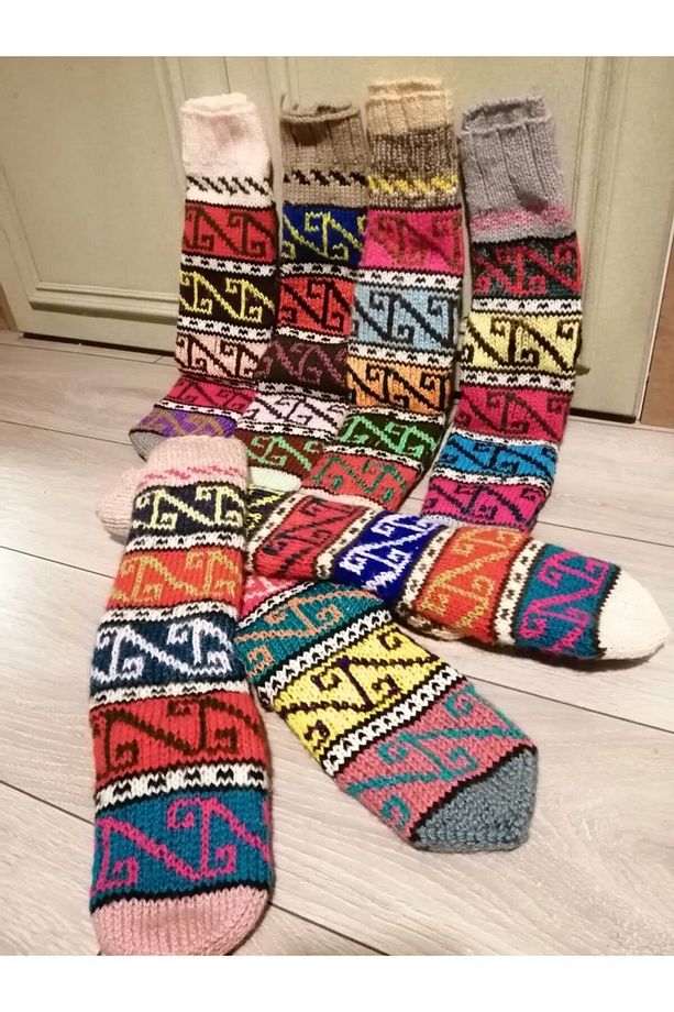 Rustik Çorap, Yün Çorap, El Örgüsü Çorap, Otantik Çorap, Etnik Desen Çorap - 4