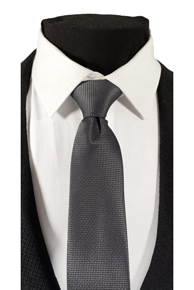 Füme Renk Armürlü Kravat Mendil Seti - 2