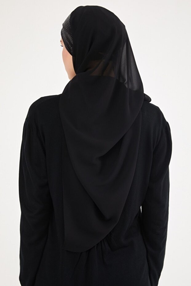 Üçgen Şifon Eşarp - Siyah Siyah - 2