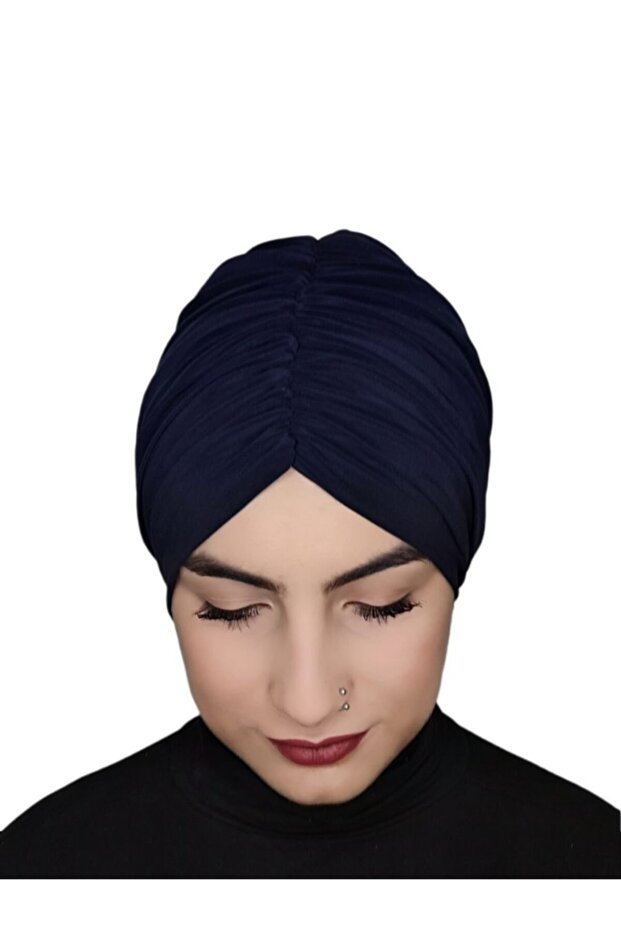 Gathered Front and Back Tie Ready Bonnet Navy Blue Color - 3
