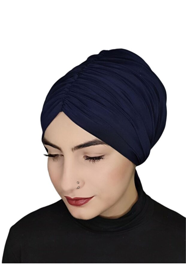 Gathered Front and Back Tie Ready Bonnet Navy Blue Color - 4