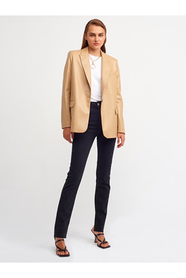 6871 Suni Deri Ceket-bej - 3