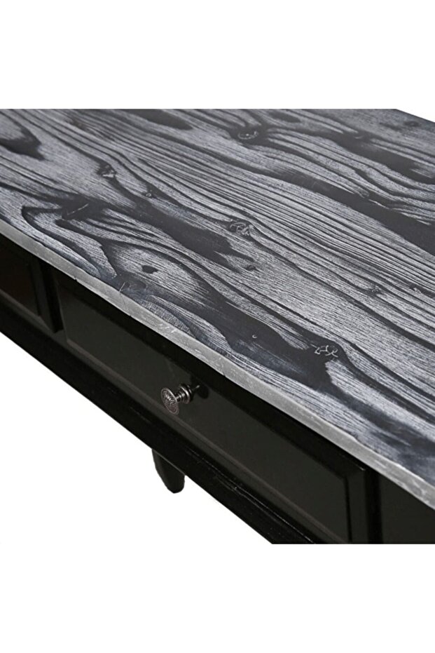 Ahşap 100 Cm Çekmeceli Siyah Üstü Masif Eskitme Dresuar - 2