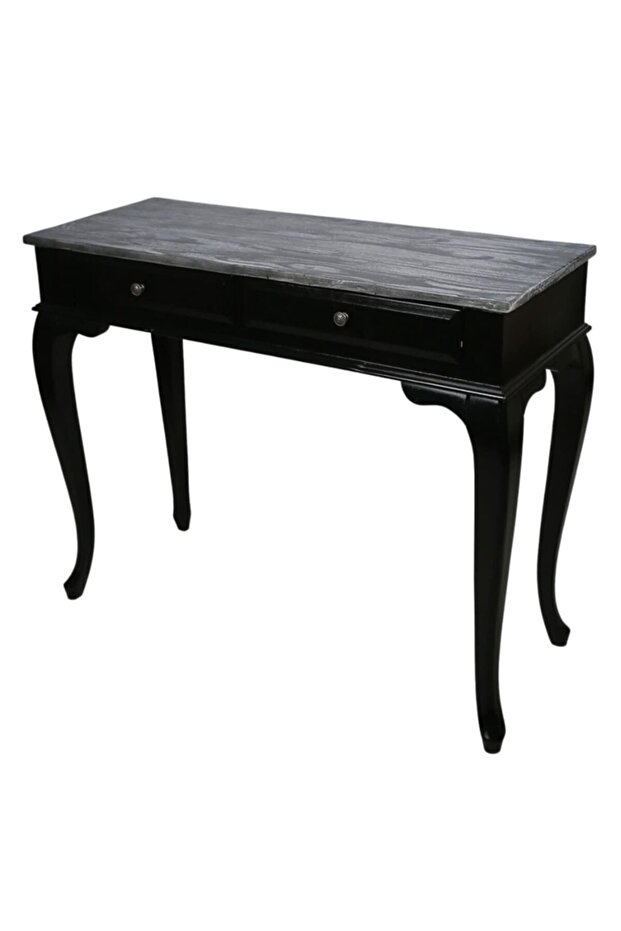 Ahşap 100 Cm Çekmeceli Siyah Üstü Masif Eskitme Dresuar - 3