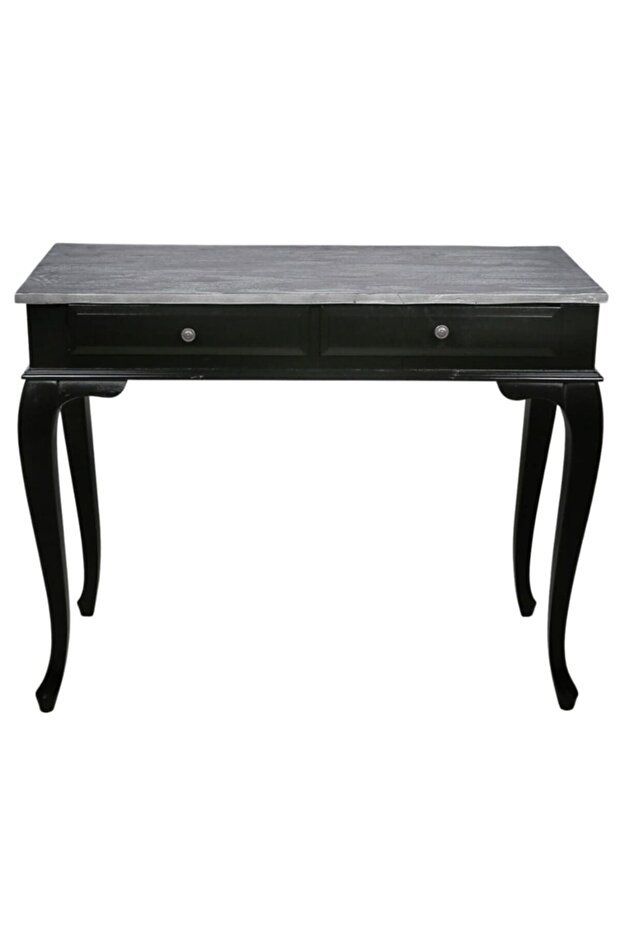 Ahşap 100 Cm Çekmeceli Siyah Üstü Masif Eskitme Dresuar - 4