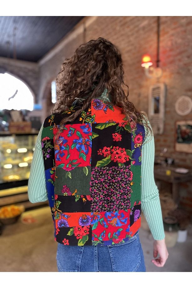 Hc Çiçek Desenli Pazen Patchwork Yelek - 3
