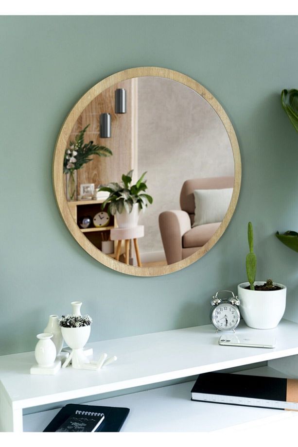 Tarz Design 58 Cm Safir Meşe Dekoratif Yuvarlak Antre Hol Koridor Salon Mutfak Banyo Wc Ofis Aynası - 3