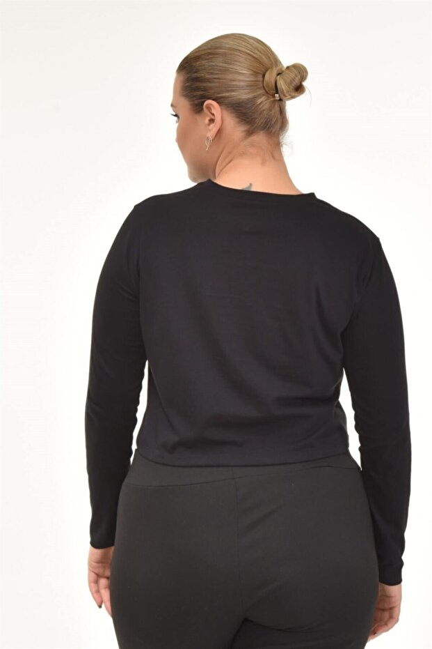 Μακρυμάνικο Basic Crop Tshirt-μαύρο - 8