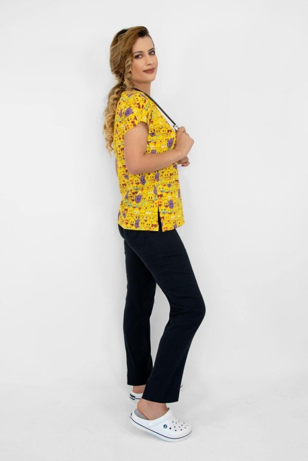 Emojis Themed Surgical Doctor Nurse Hospital Cook Lycra Jersey Bottom Top Set