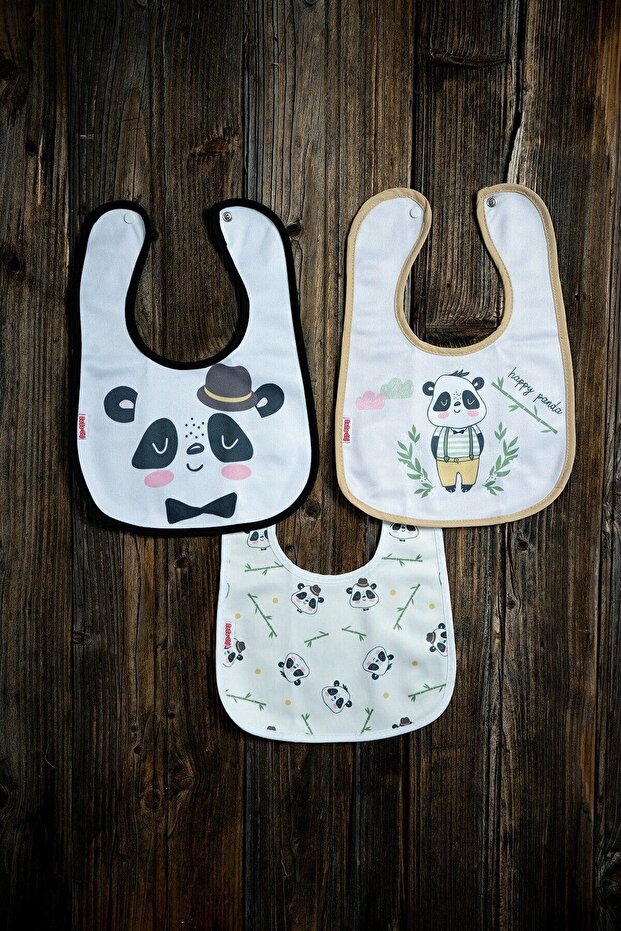 Panda Themed Cotton Microfiber Unisex Baby Food Bib