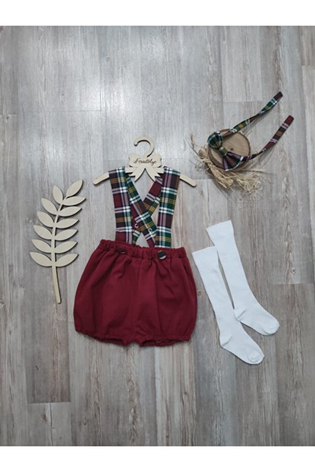 Plaid New Year Baby Boy Claret Red Salopet