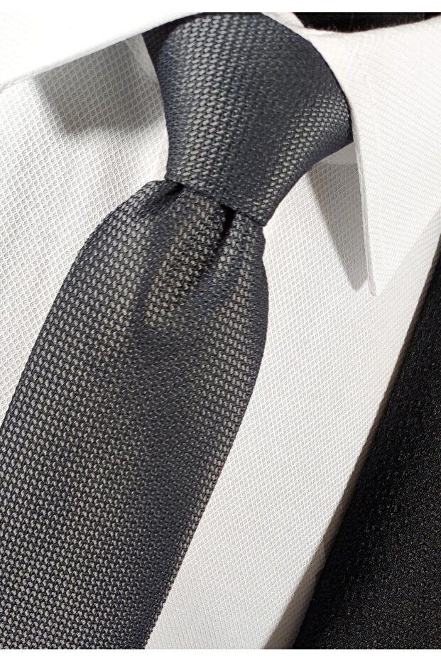 Füme Renk Armürlü Kravat Mendil Seti - 1