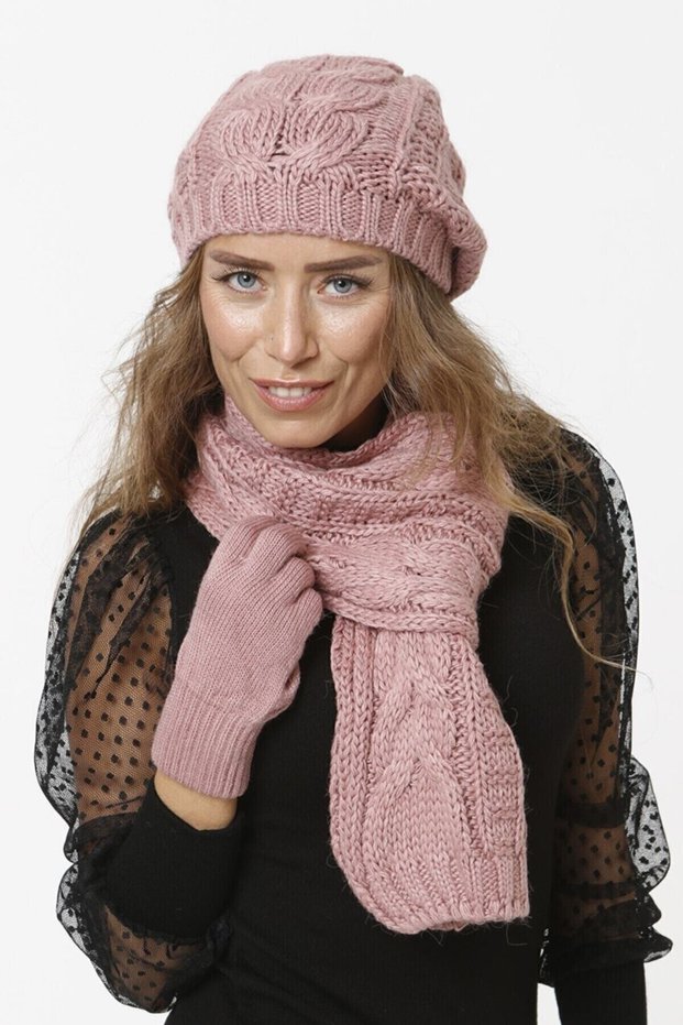 Women's Knitwear Knitted Model Scarf Beret Glove Set
