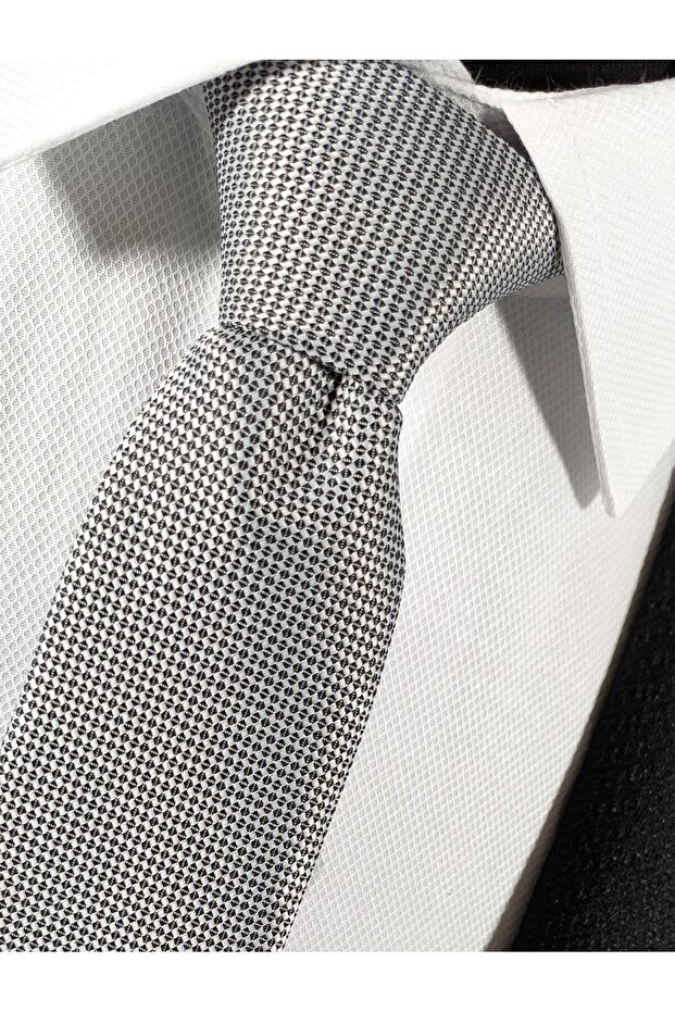 Silver Gray Color Dobby Tie Handkerchief Set - 1