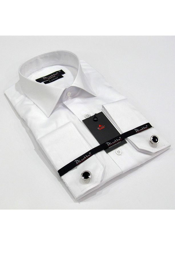 Beyaz 8 Drop Micro Kumaş Kol Düğmeli Slim Fit Erkek Gömlek - 197-1 - 1