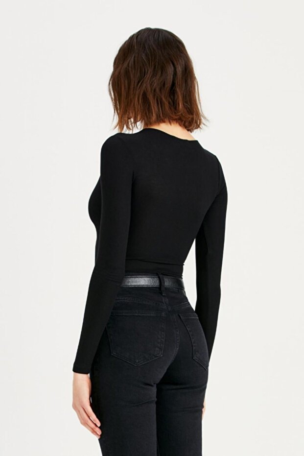 Kadın Siyah Geometrik Dekolteli Marilla Bodysuit - 2