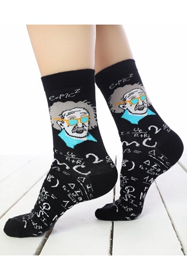 Turquoise Detail Einstein Pattern Socket Socks 36-40 Sizes - 1