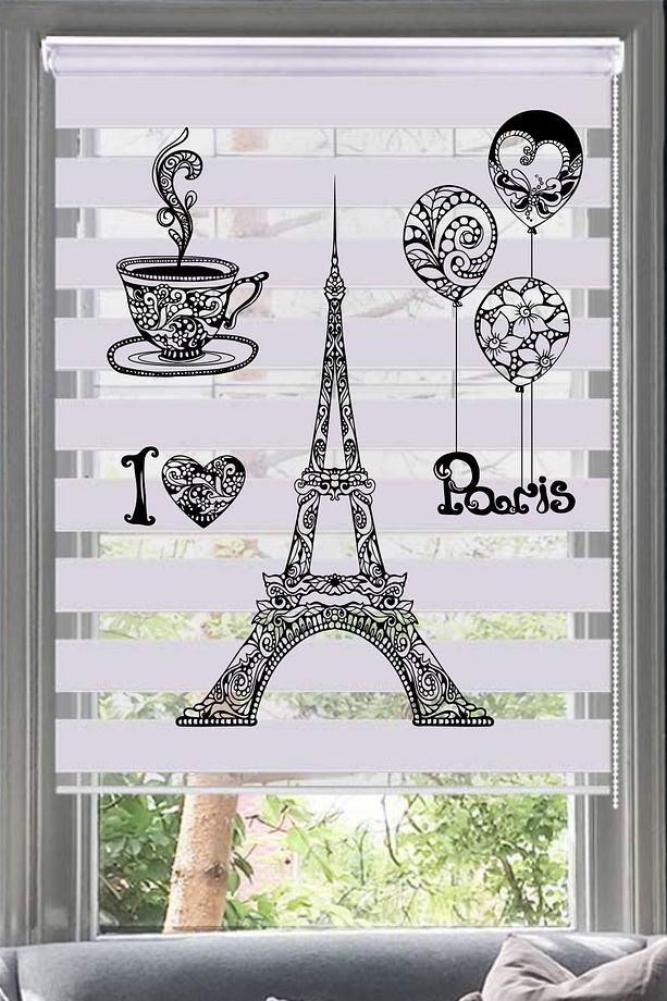 Paris Eiffel Dijital Baskı Zebra Perde Genç Odası Mutfak Loveparis - 1