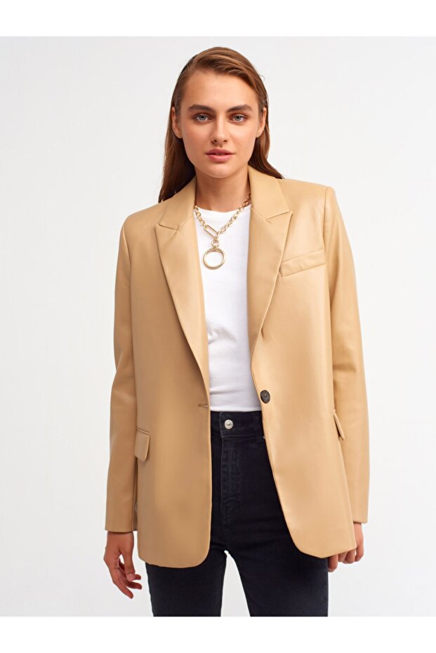 6871 Suni Deri Ceket-bej - 1