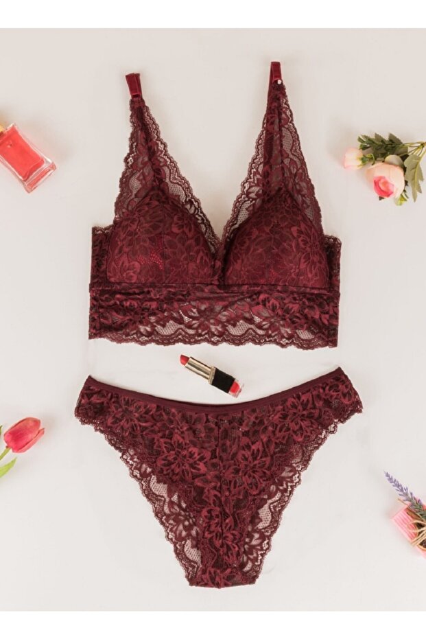 1300 New Season Claret Red Bralet Set