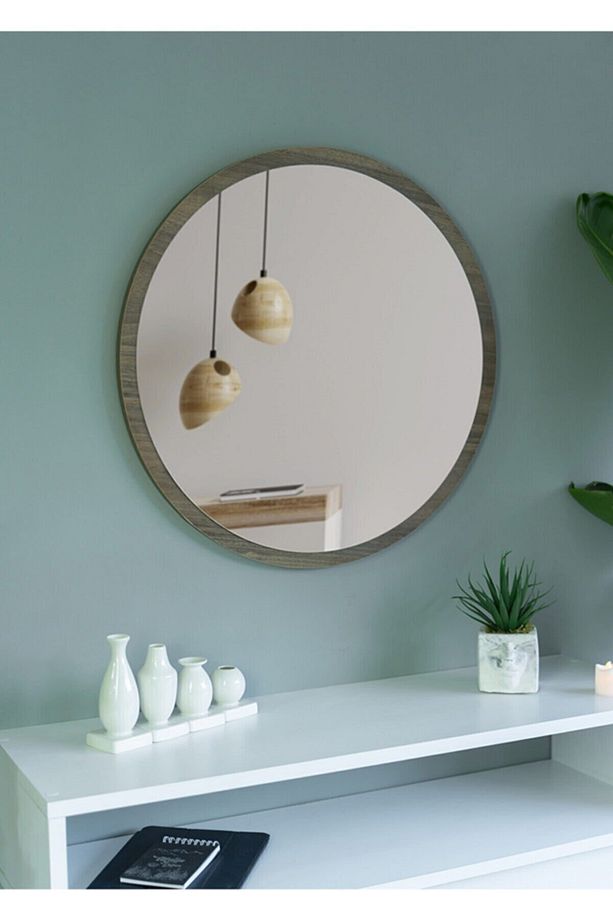 Tarz Design 58 Ceviz Dekoratif Yuvarlak Antre Hol Koridor Duvar Salon Mutfak Banyo Wc Ofis Aynası - 2