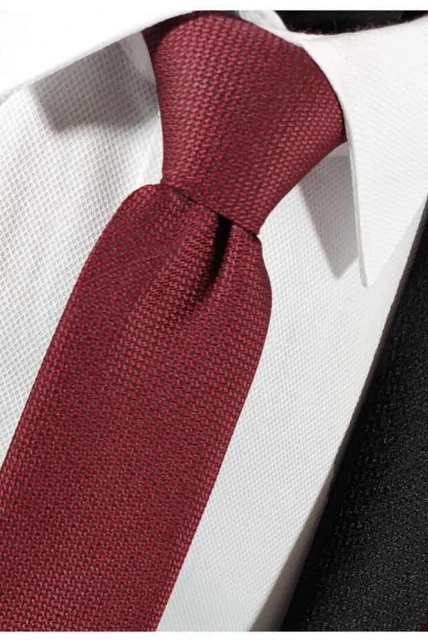 Bordo Renk Armürlü Kravat Mendil Seti - 1