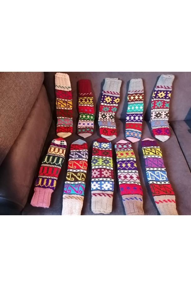 Rustik Çorap, Yün Çorap, El Örgüsü Çorap, Otantik Çorap, Etnik Desen Çorap - 5