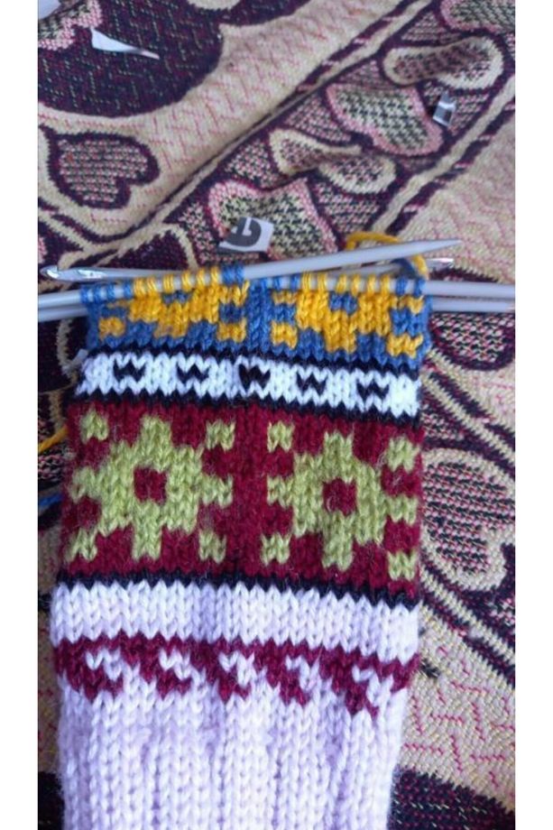 Rustik Çorap, Yün Çorap, El Örgüsü Çorap, Otantik Çorap, Etnik Desen Çorap - 7