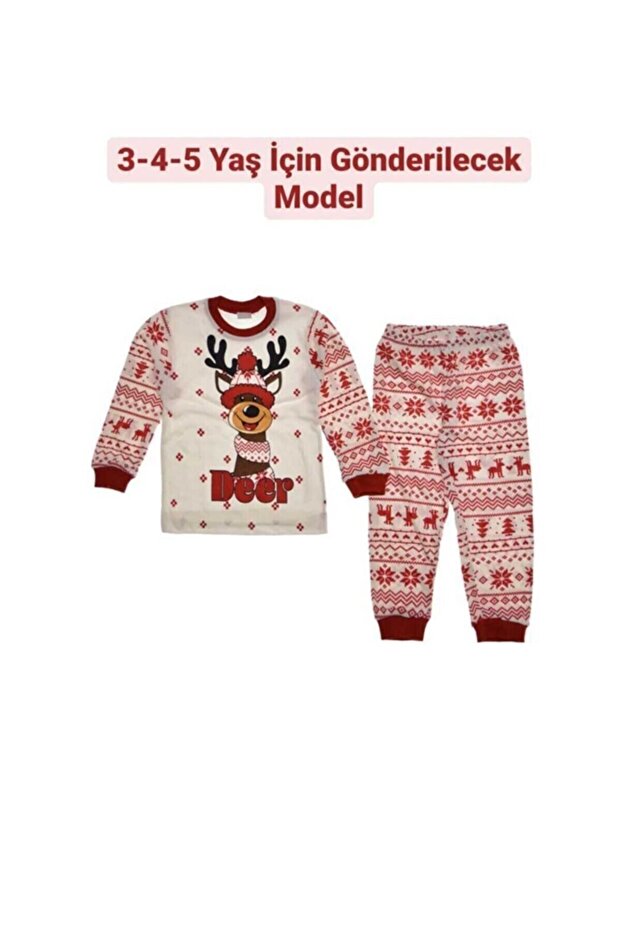 New Year Themed Deer and Snowflake Patterned Children's Pajama Set for Ages 1-9 - 2